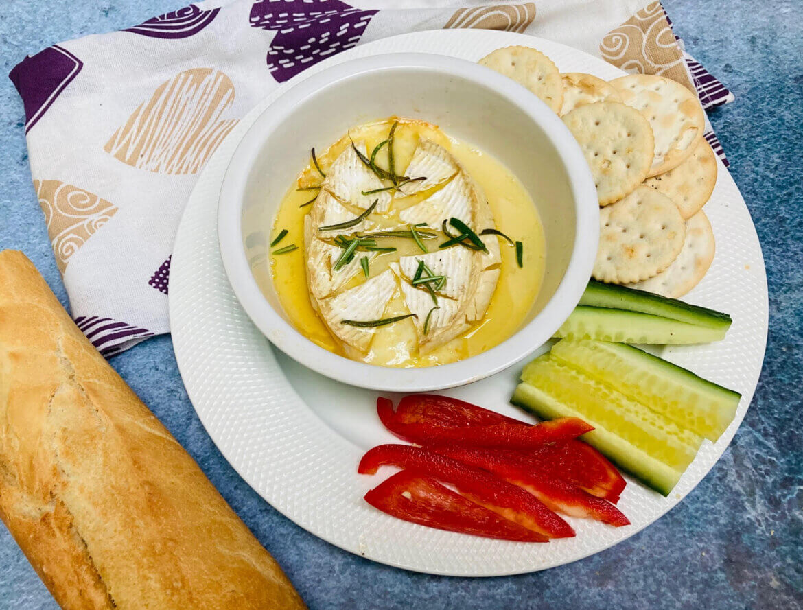 This Baked Camembert with Honey & Rosemary is perfect for the festive season.  It can be served as a starter or as part of a buffet, or even as something to munch while enjoying a good festive film!